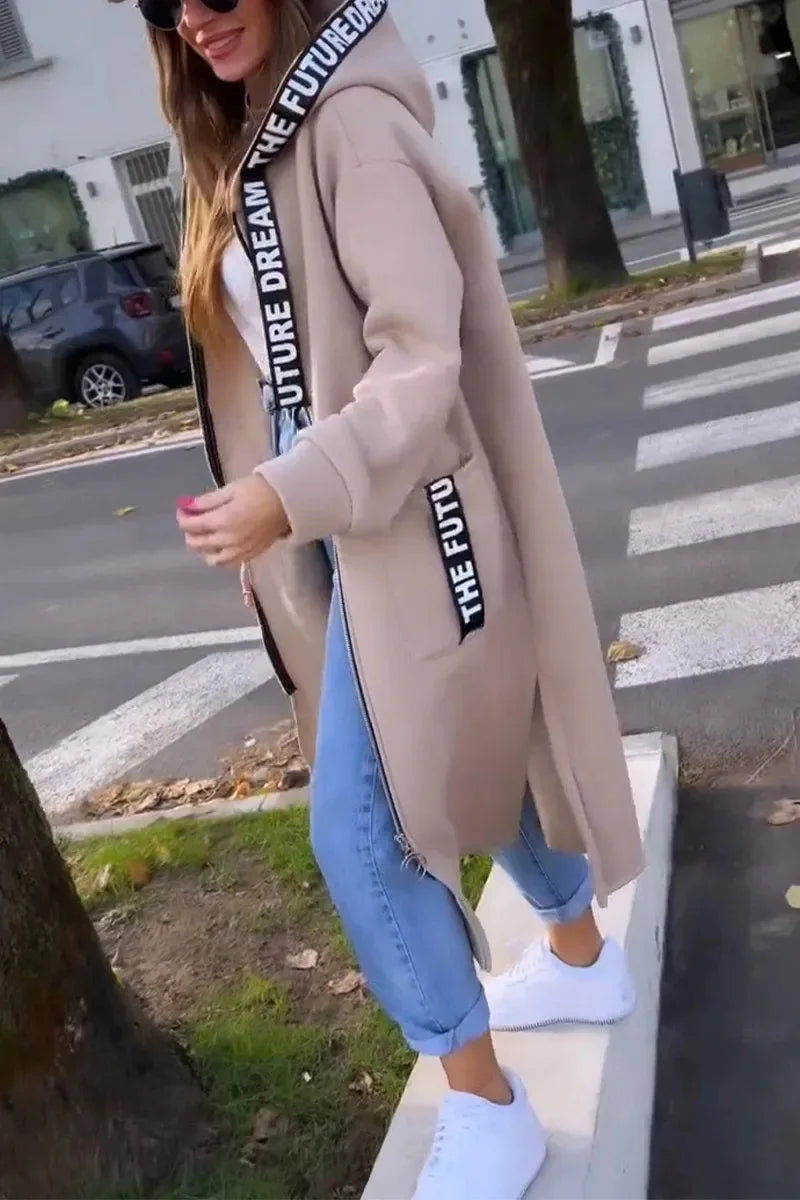 Women’s Elegant Loose Hooded Coat with Zipper