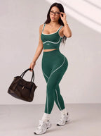 Legging-Style Solid Sleeveless True-To-Size Fit Two-Piece Yoga Set