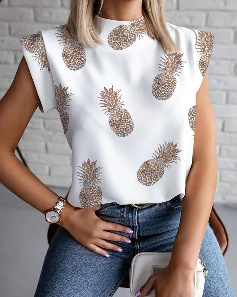 Abstract Print Stand-Collar Blouse