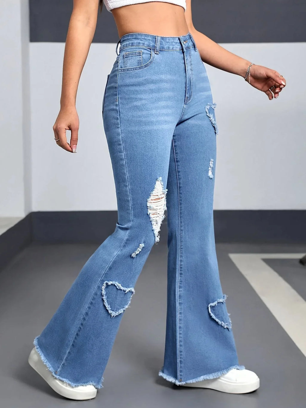 Heart-Shaped Stretch Flared Jeans