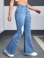 Heart-Shaped Stretch Flared Jeans