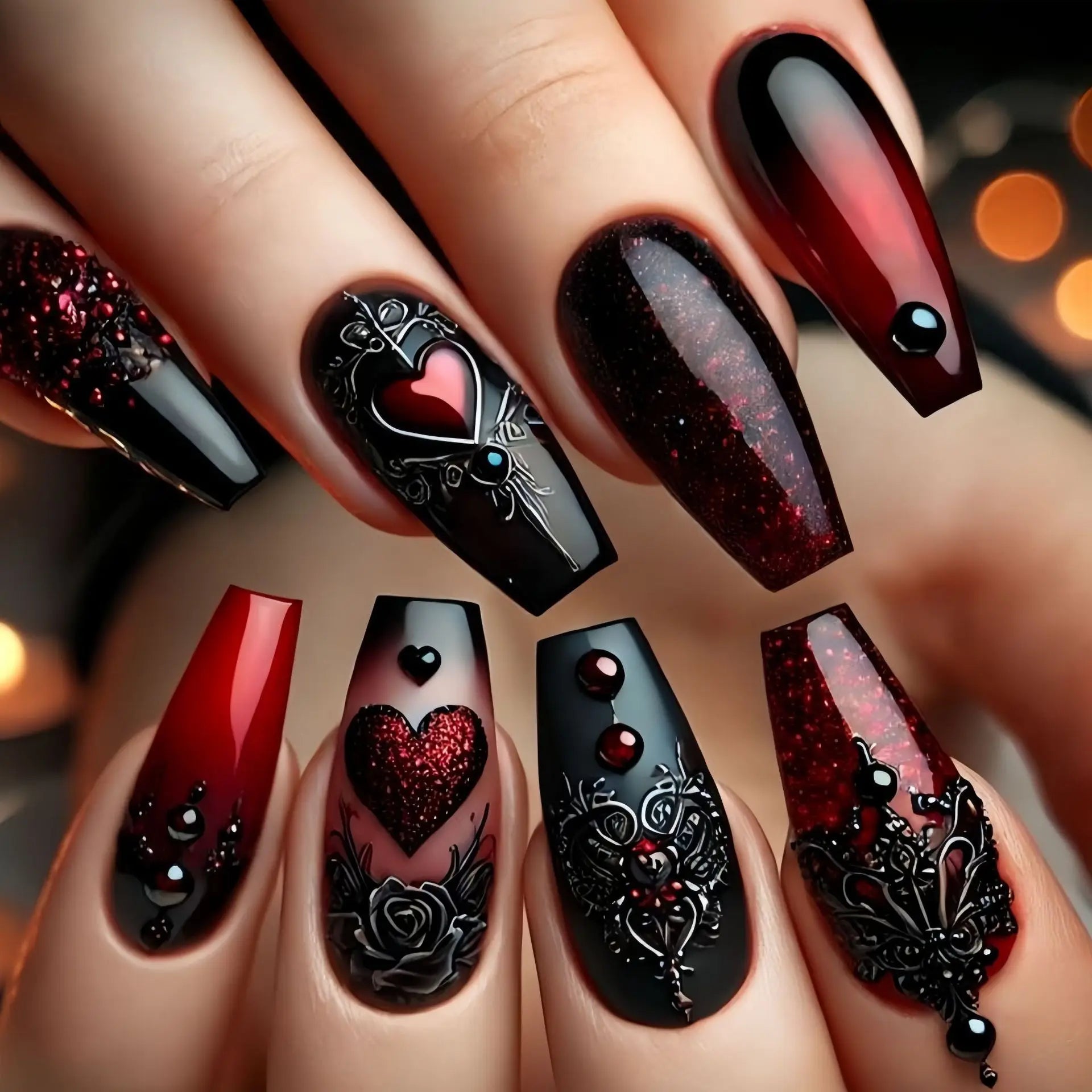 Gothic False Nails Dark Red