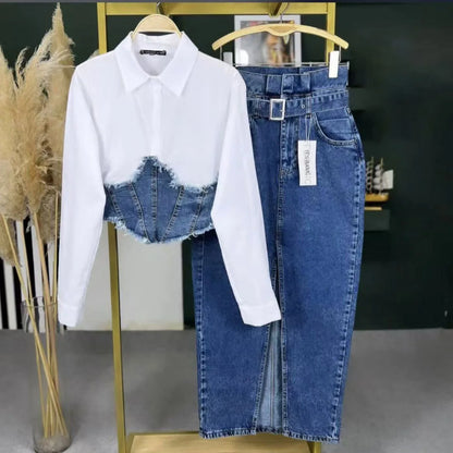 Women Patchwork Denim Outfit