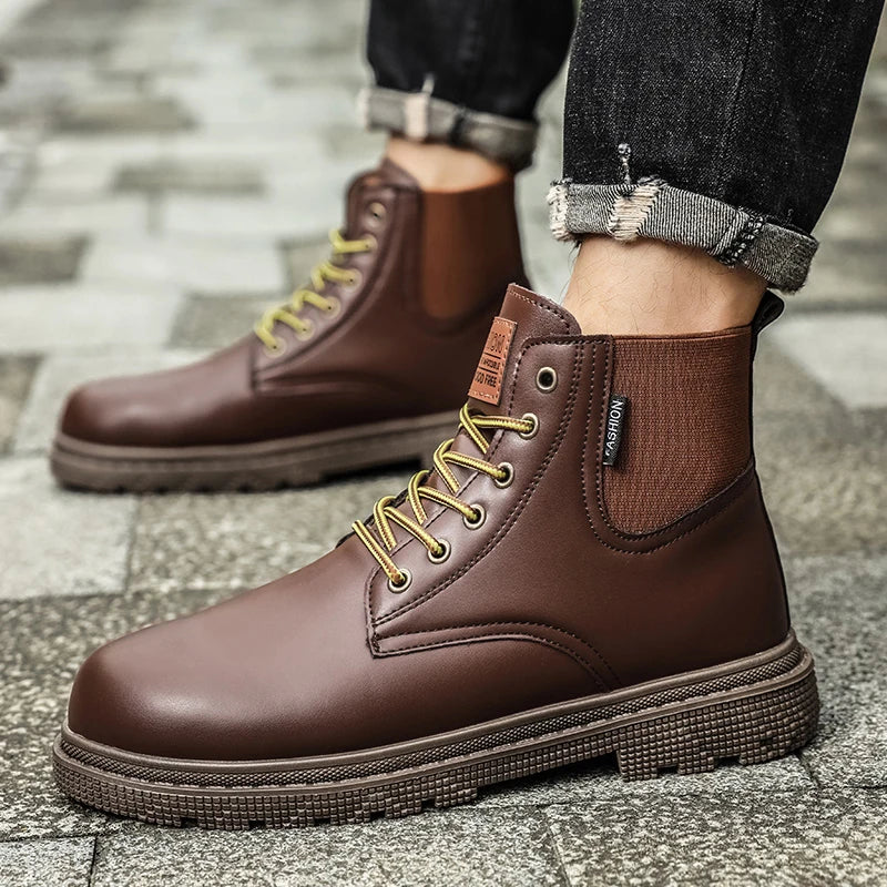 MaiJiaKa Flat-Heel Leather Boots