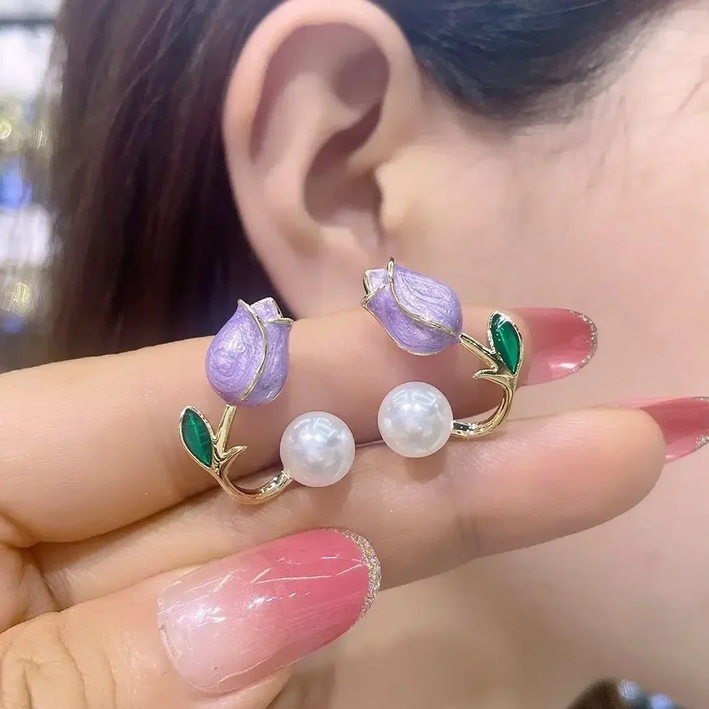 Pearl Tulip Stud Earrings