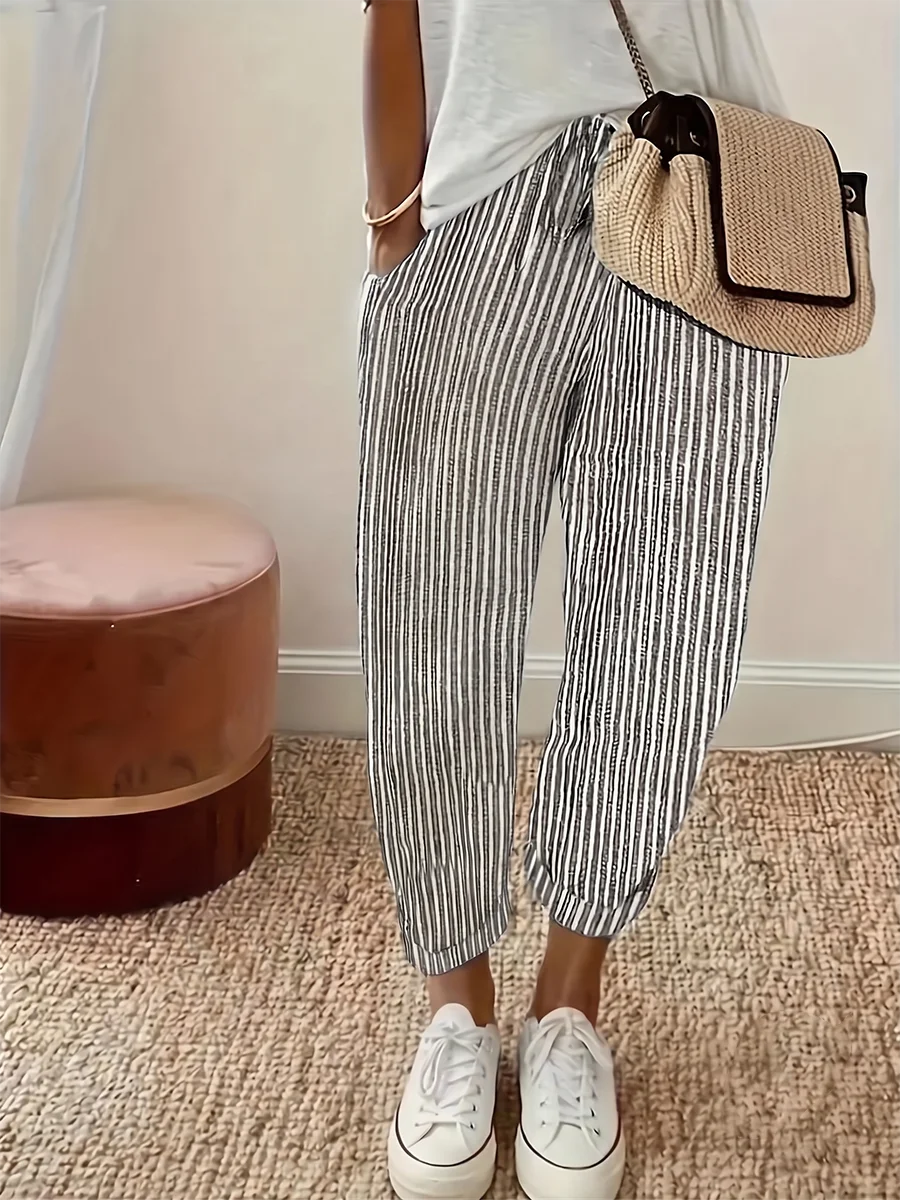 Striped Drawstring Baggy Trousers