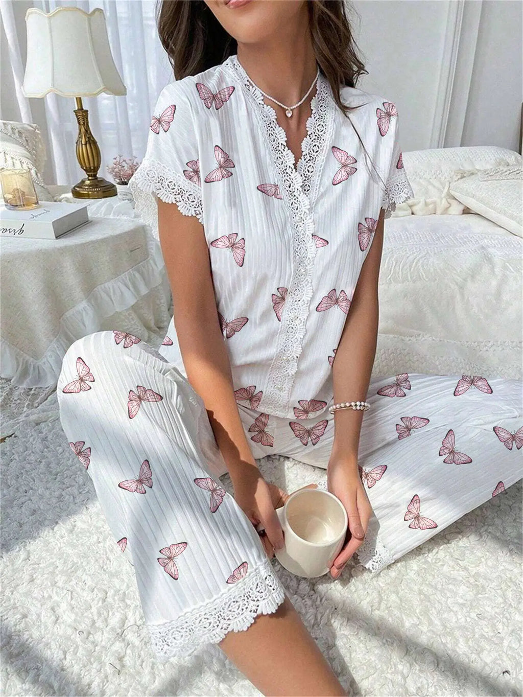 Casual V-Neck Print Pajama Set