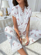 Casual V-Neck Print Pajama Set