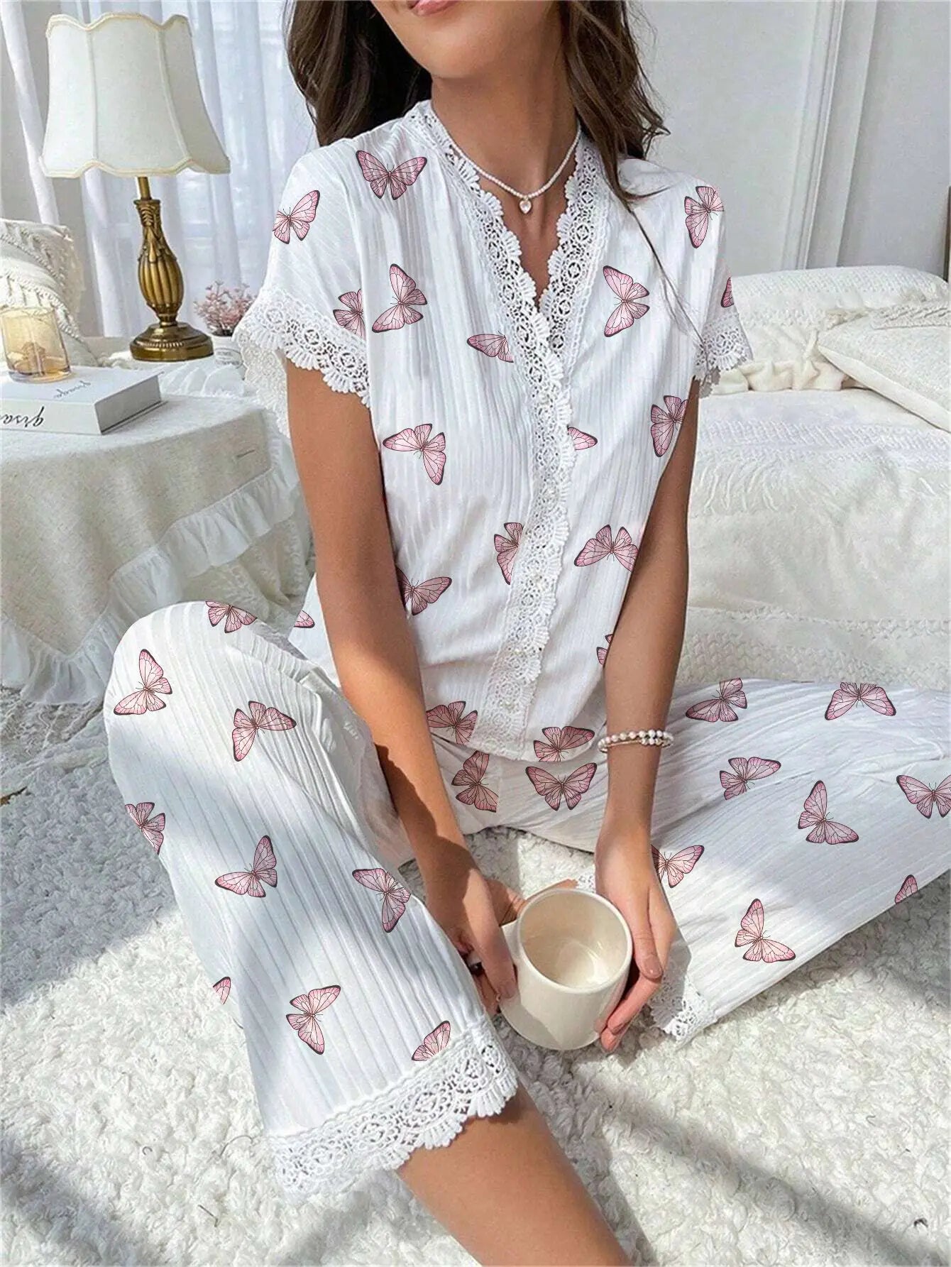 Casual V-Neck Print Pajama Set