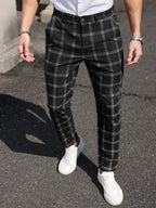 Plaid Tapered Cropped Dress Trousers