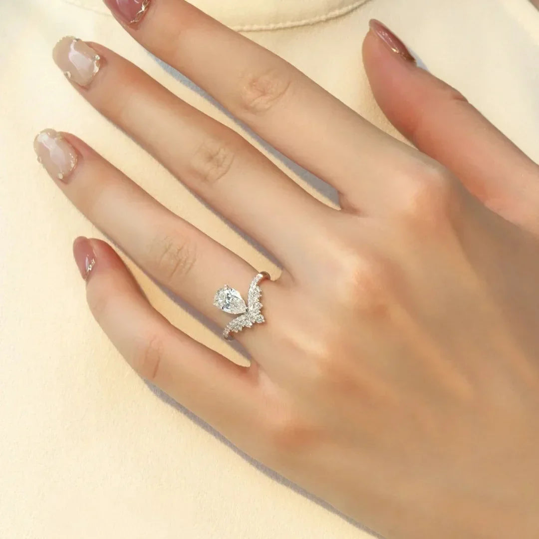 Sterling Silver Water Drop Moissanite Ring