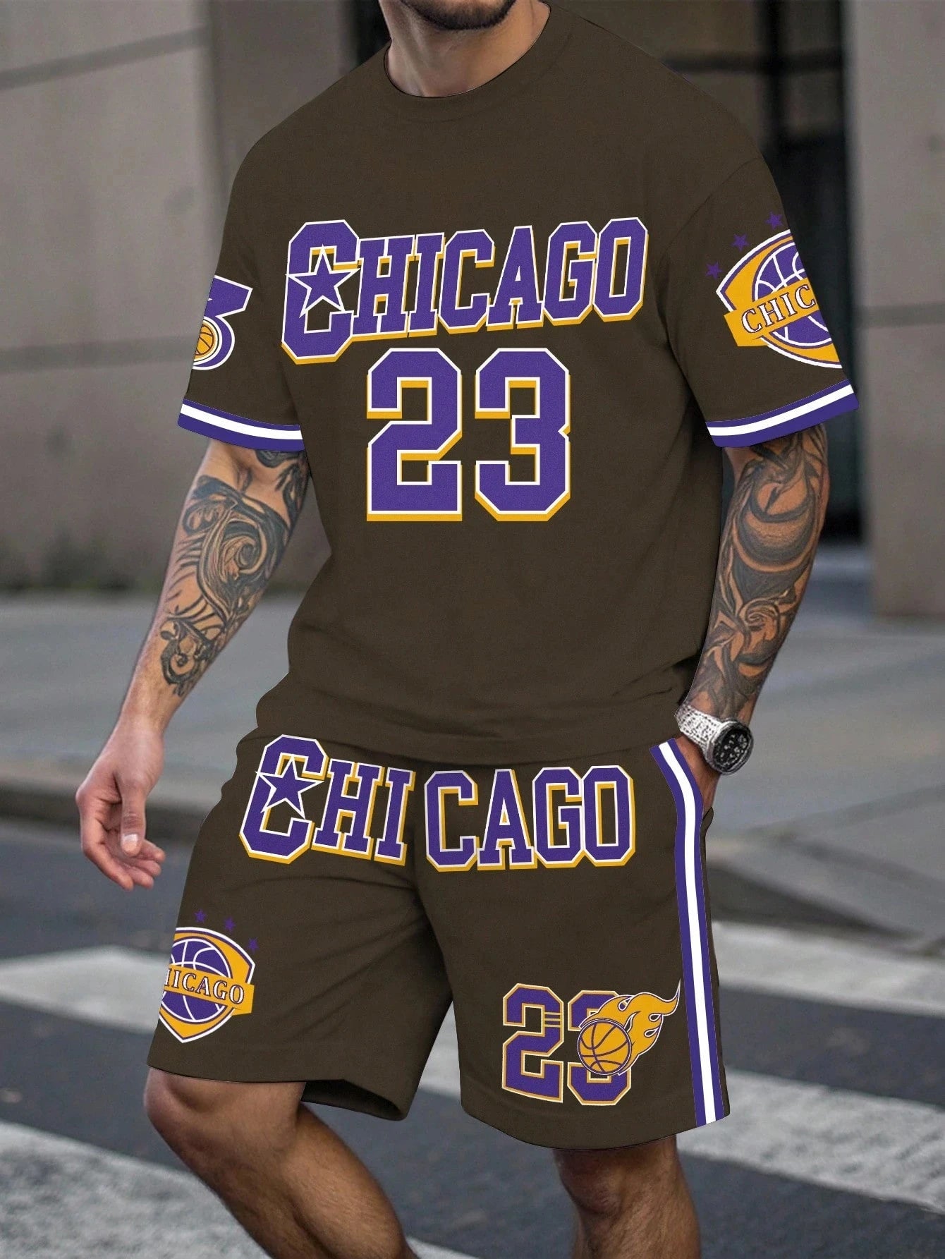 Letter Print Basketball Shorts Set