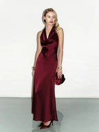 Satin Halter Bodycon Maxi Dress