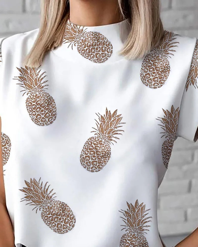 Abstract Print Stand-Collar Blouse