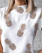 Abstract Print Stand-Collar Blouse