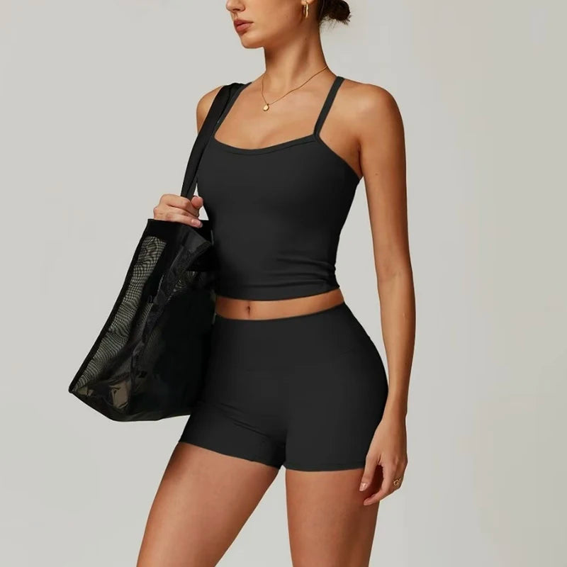 Everyday Solid Sleeveless True-To-Size Fit Two-Piece Yoga Set