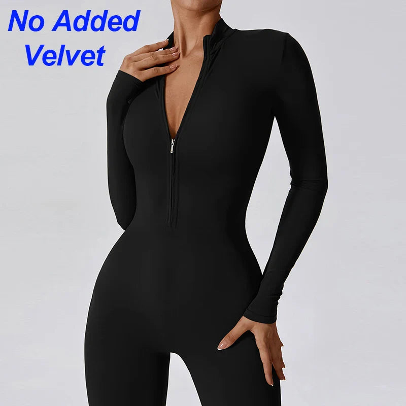 Long Sleeve Fleece Workout Jumpsuit