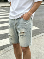 Light Wash Ripped Denim Shorts