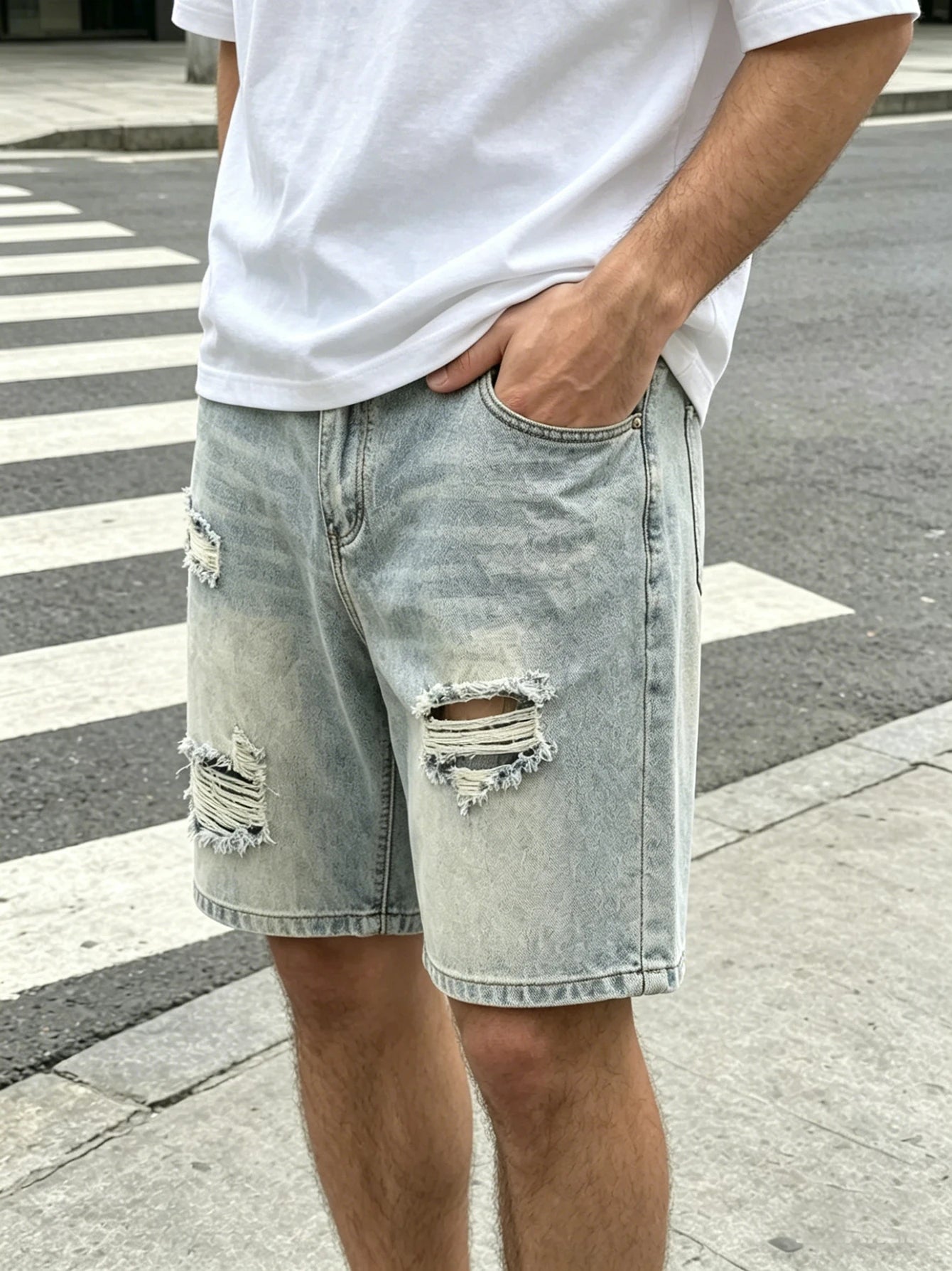 Light Wash Ripped Denim Shorts
