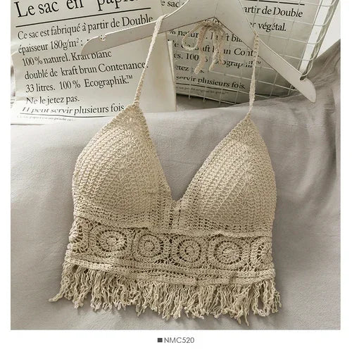 Tassel Spaghetti Strap Crop Top