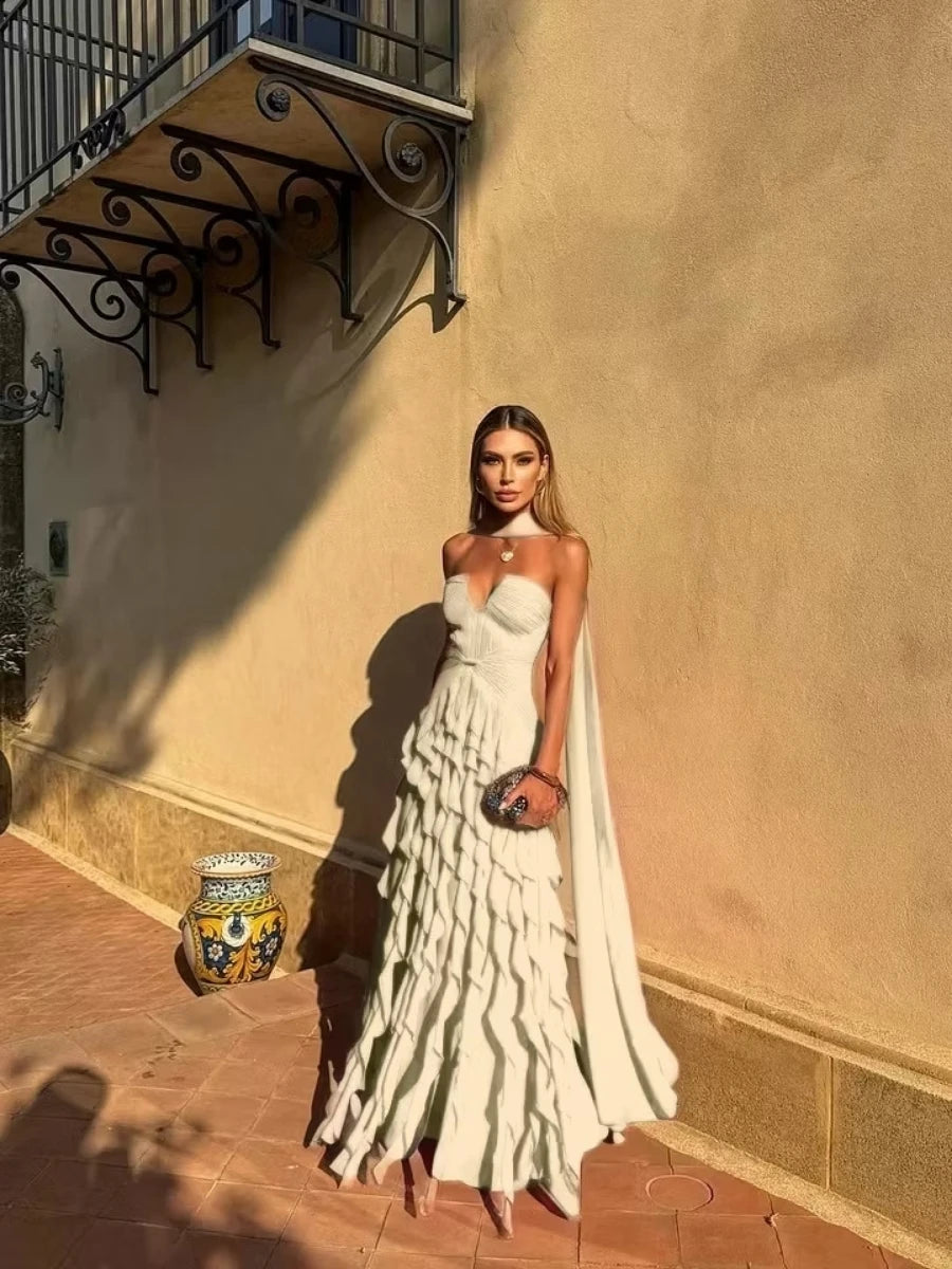 Halter Ruffle Chiffon Gown
