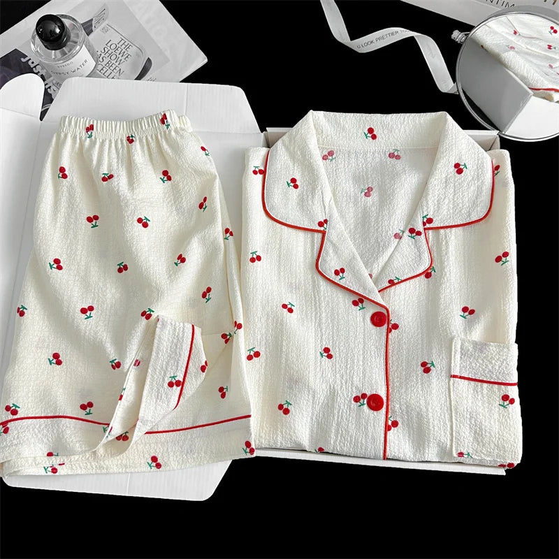 Sweet Cherry Seersucker Pajama Set