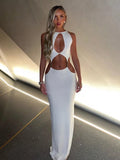 Solid Hollow-Out Maxi Dress