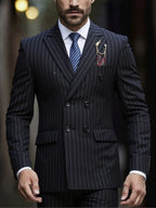 Pinstripe Double-Breasted Peak-Lapel Suit