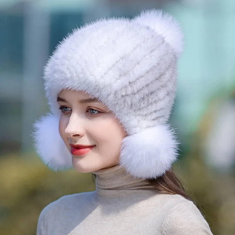 Real Mink Fur Spiral Beanie