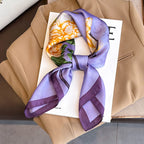 Purple Floral Satin Square Scarf