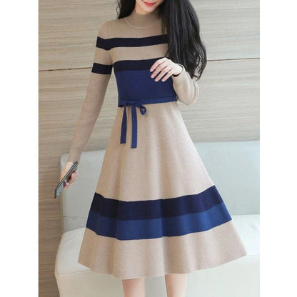 Autumn Winter Elegant Striped Sweater Dress