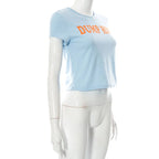Broadcloth Letter Print Crew Neck Crop Top