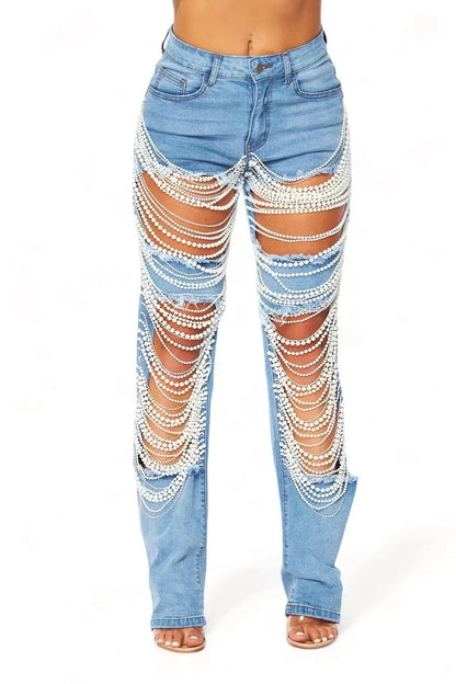 Pearls Tassel Denim Jacket & Pant