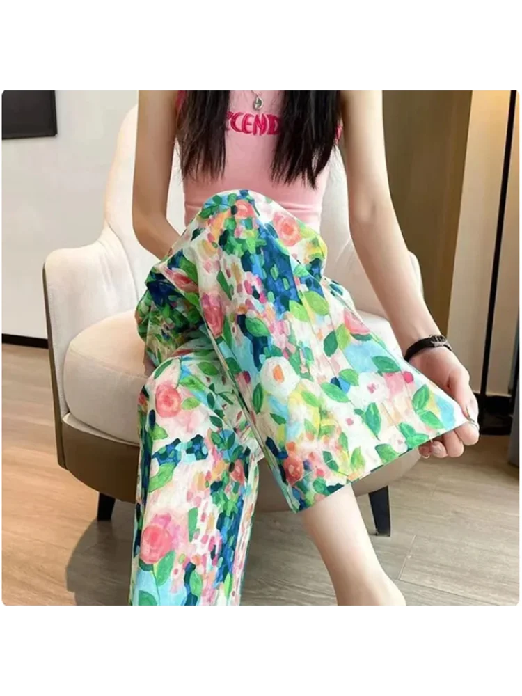 Multi-Color Print Wide-Leg Pants