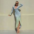 Elegant Gradient Ruffle Party Dress Women