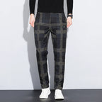 Plaid Check Thick Slim Trousers
