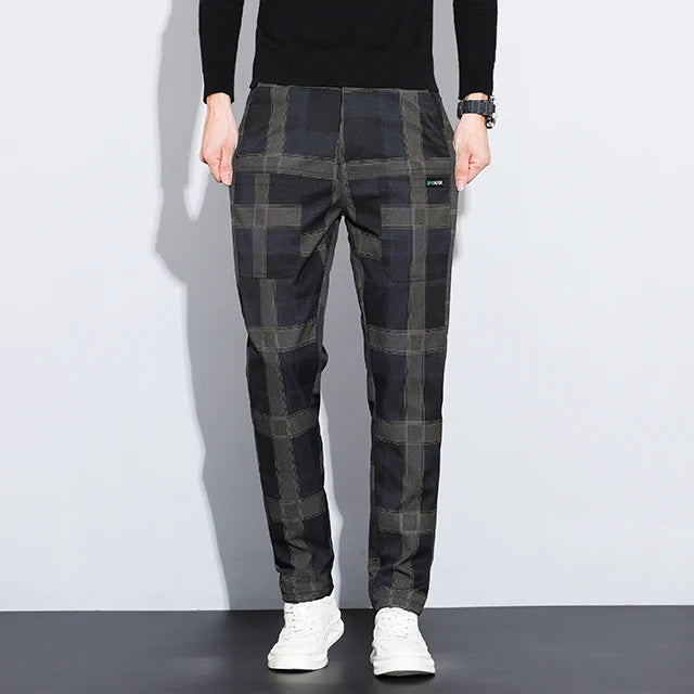 Plaid Check Thick Slim Trousers