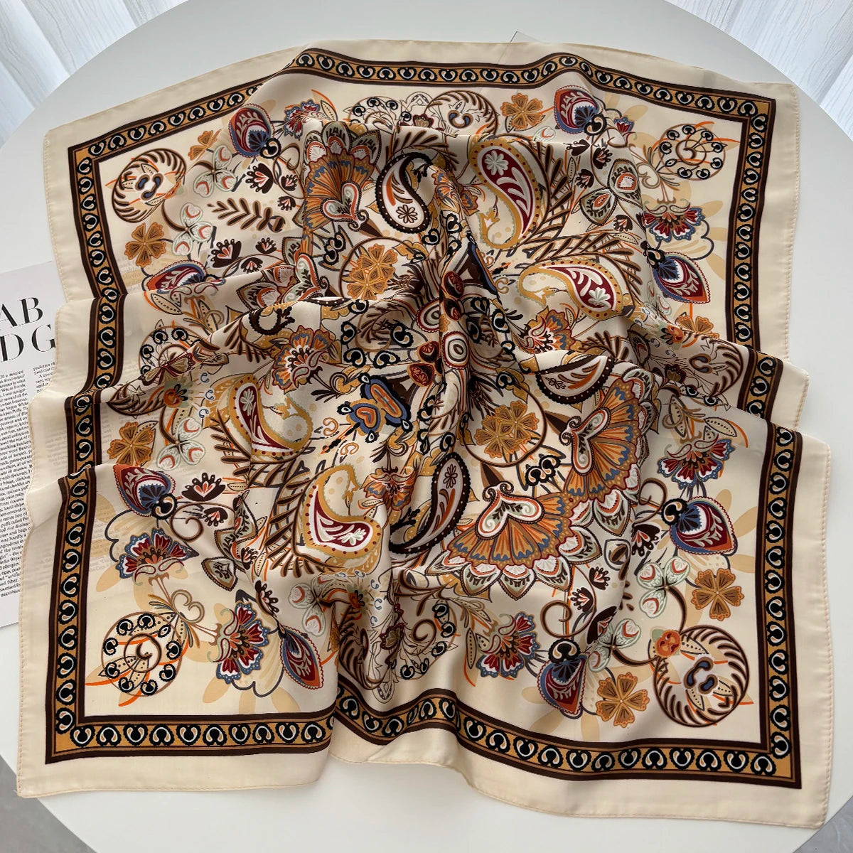 Lotus Print Satin Square Scarf