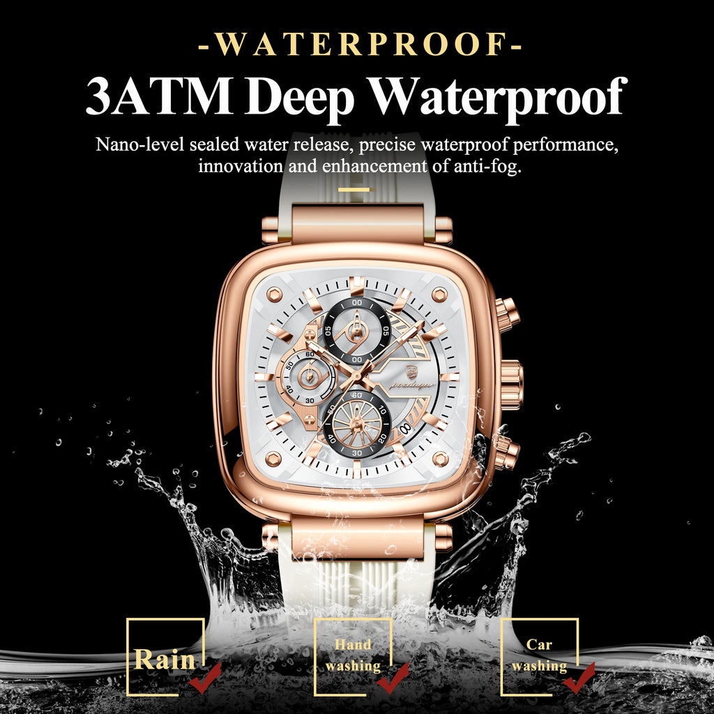 POEDAGAR Square Silicone Sport Watch