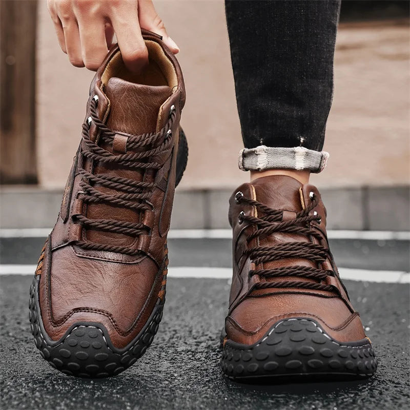 Hand-Stitched Retro Lace-Up Boots