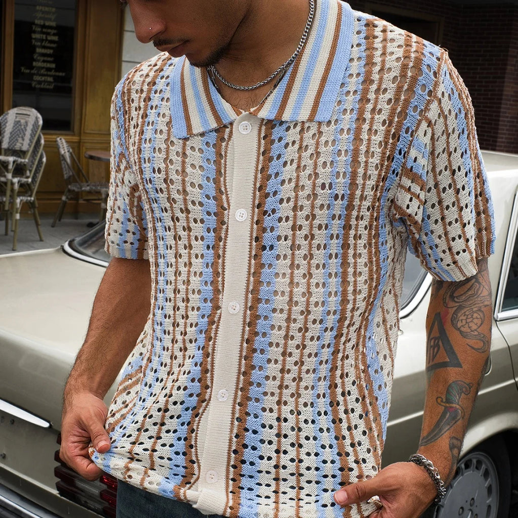 Retro Knit Lapel Polo