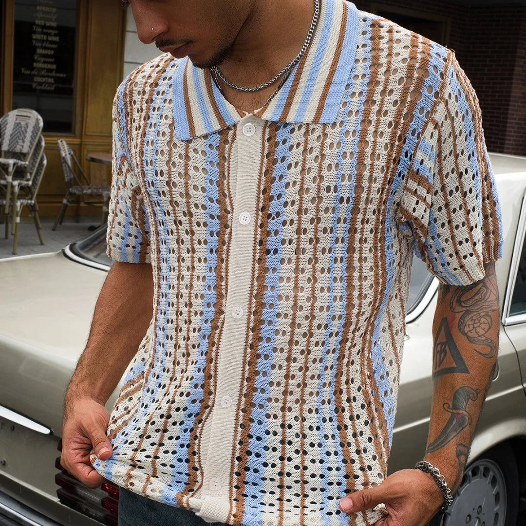 Retro Knit Lapel Polo