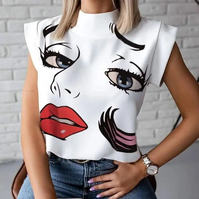 Abstract Print Stand-Collar Blouse