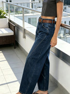 Curved-Splicing Vintage-Wash Jeans