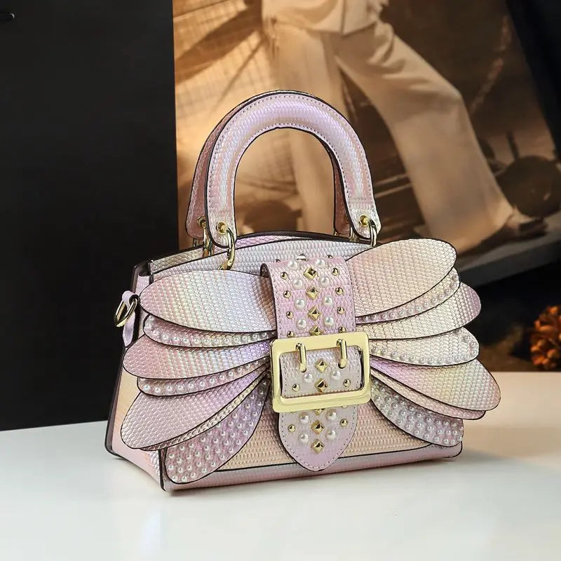 Pearl Rivet Leather Shoulder Bag