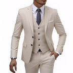 Three-Piece Solid Two-Button Suit Set