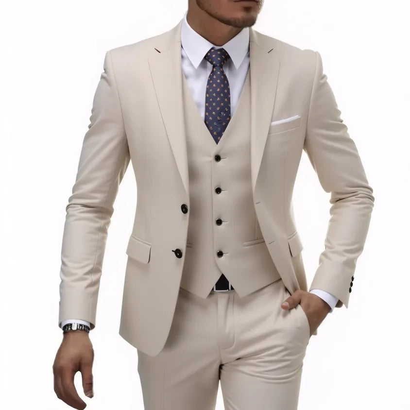 Three-Piece Solid Two-Button Suit Set