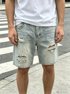 Light Wash Ripped Denim Shorts