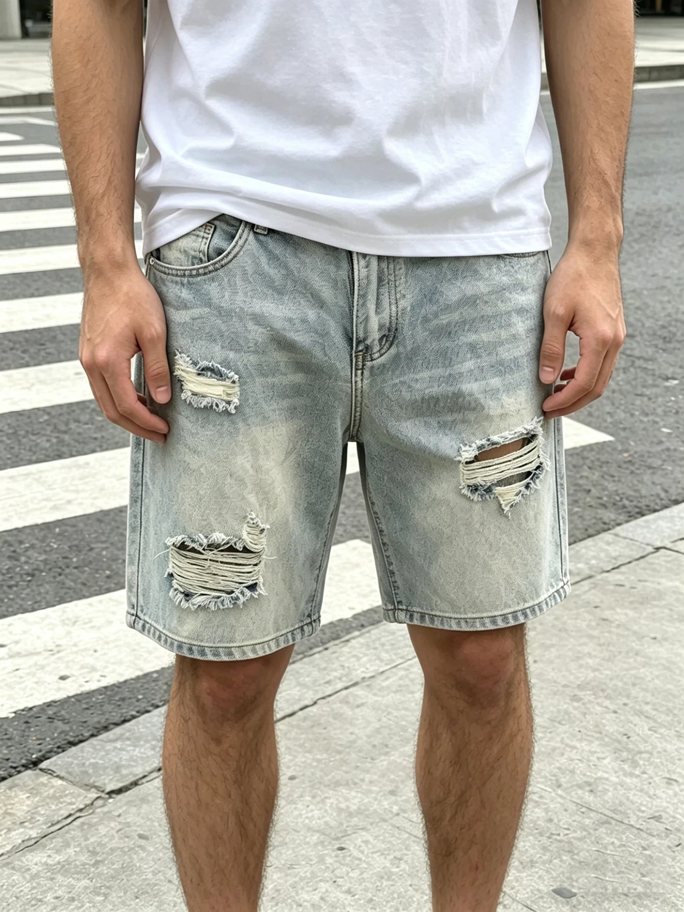 Light Wash Ripped Denim Shorts
