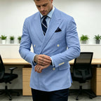 Linen Double-Breasted Slim Tuxedo Blazer